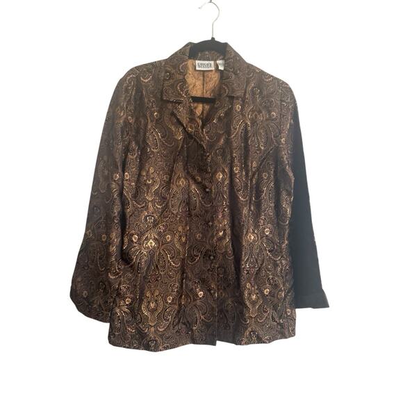 Chicos Size 1 Vintage Brown Gold Metallic Paisley Button Jacket Old Money #5632 - Picture 1 of 12